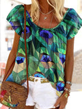 Colorful Geometric Print Round Neck Blouse Silver Sam