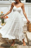 V-Neck Sleeveless High Waist Flower Crochet Long Dress Silver Sam
