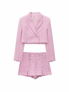 Houndstooth Textures Leisure Blazer Coat Long Sleeve Female