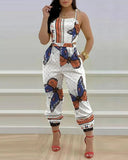 Printed Strapless Jumpsuit Strapping Loose Pants Silver Sam