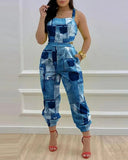 Printed Strapless Jumpsuit Strapping Loose Pants Silver Sam