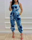 Printed Strapless Jumpsuit Strapping Loose Pants Silver Sam