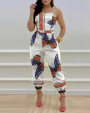 Printed Strapless Jumpsuit Strapping Loose Pants Silver Sam