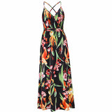 Bohemian Floral Print Maxi Dress Spaghetti Strap Dress  Silver Sam