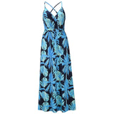 Bohemian Floral Print Maxi Dress Spaghetti Strap Dress  Silver Sam