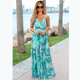 Bohemian Floral Print Maxi Dress Spaghetti Strap Dress  Silver Sam