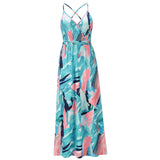 Bohemian Floral Print Maxi Dress Spaghetti Strap Dress  Silver Sam