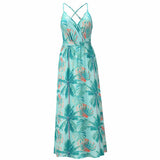 Bohemian Floral Print Maxi Dress Spaghetti Strap Dress  Silver Sam