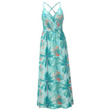 Bohemian Floral Print Maxi Dress Spaghetti Strap Dress  Silver Sam