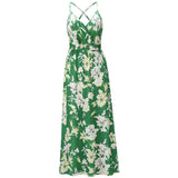 Bohemian Floral Print Maxi Dress Spaghetti Strap Dress  Silver Sam