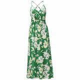 Bohemian Floral Print Maxi Dress Spaghetti Strap Dress  Silver Sam