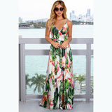 Bohemian Floral Print Maxi Dress Spaghetti Strap Dress  Silver Sam