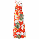 Bohemian Floral Print Maxi Dress Spaghetti Strap Dress  Silver Sam