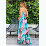 Bohemian Floral Print Maxi Dress Spaghetti Strap Dress  Silver Sam