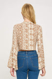 Boho Bell-Sleeve Crop Top with Tie-Front Indigo Arrowwood