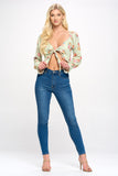 Boho Tie-Front Crop Top with Ruffle Details Indigo Arrowwood
