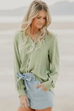 Khaki Button Up Puff Sleeve Shirt