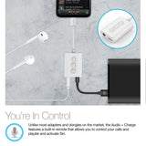 Naztech MFI Lightning to 3.5mm Audio + Charging Adapter White