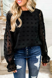 Polka Dot Lantern Sleeve Mesh Splicing Blouse