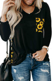 Burgundy Leopard Patch Pocket Long Sleeve Top