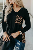 Burgundy Leopard Patch Pocket Long Sleeve Top