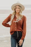 Khaki Button Up Puff Sleeve Shirt