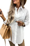 Curved Hem Dropped Sleeve Button Closure Basic Blouse