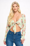 Boho Tie-Front Crop Top with Ruffle Details Indigo Arrowwood