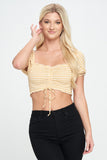 Gingham Smocked Crop Top with Puff Sleeves Indigo Arrowwood