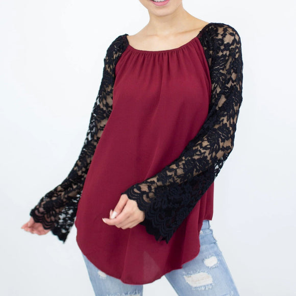 Lace Sleeve Backless Top