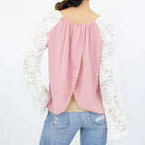 Lace Sleeve Backless Top Yellow Hera