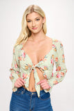Boho Tie-Front Crop Top with Ruffle Details Indigo Arrowwood