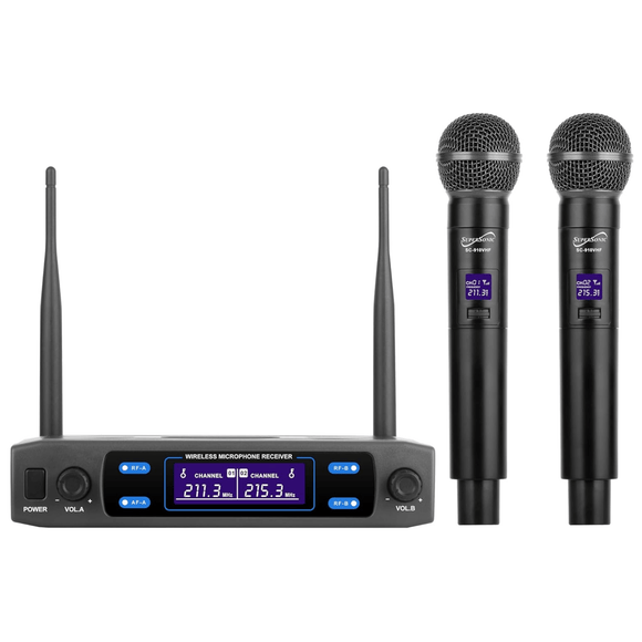 Supersonic VHF Dual Fixed Channel Professional Wireless Microphone wit