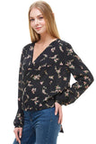 Long Sleeve Surplice Floral Top Indigo Arrowwood