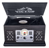 Victor State 7-in-1 Wood Music Center with 3-Speed Turntable and Dual