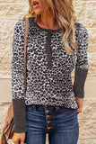 Camo Print Ribbed Sleeve Cuffs Top