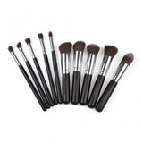 10 pc Makeup Brush Set all Wooden Handles Salmon Lucky