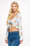 Boho Tie-Front Crop Top with Ruffle Details Indigo Arrowwood