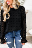 Polka Dot Lantern Sleeve Mesh Splicing Blouse