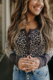 Camo Print Ribbed Sleeve Cuffs Top