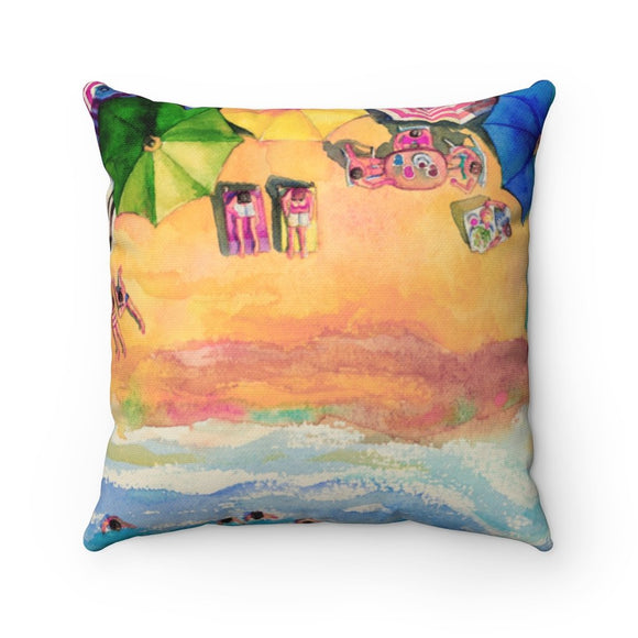 Colorful Day at the Beach Square Pillow Yellow Pandora
