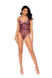 Eyelash Lace Slip On Teddy With Underwire Cups, Adjustable Straps