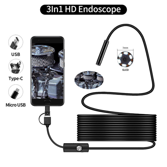 Endoscope 3 In 1 USB Micro USB Type-C Borescope