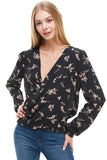 Long Sleeve Surplice Floral Top Indigo Arrowwood