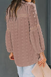 Ruffled Split Neck Lace Hollow Out Puff Sleeve Polka Dot Blouse