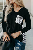 Burgundy Leopard Patch Pocket Long Sleeve Top