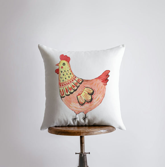 Hen | Peach Hen | Cover and Insert | Modern Farmhouse | Throw Pillow |
