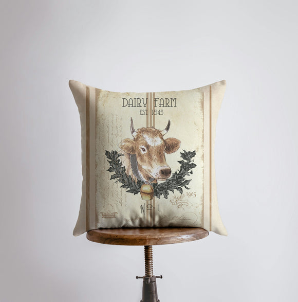 Dairy Farm Cow Vintage Pillow Cover | Farmhouse Decor | Home Décor | Maroon Abderus