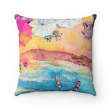 Colorful Day at the Beach Square Pillow Yellow Pandora