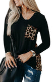 Burgundy Leopard Patch Pocket Long Sleeve Top